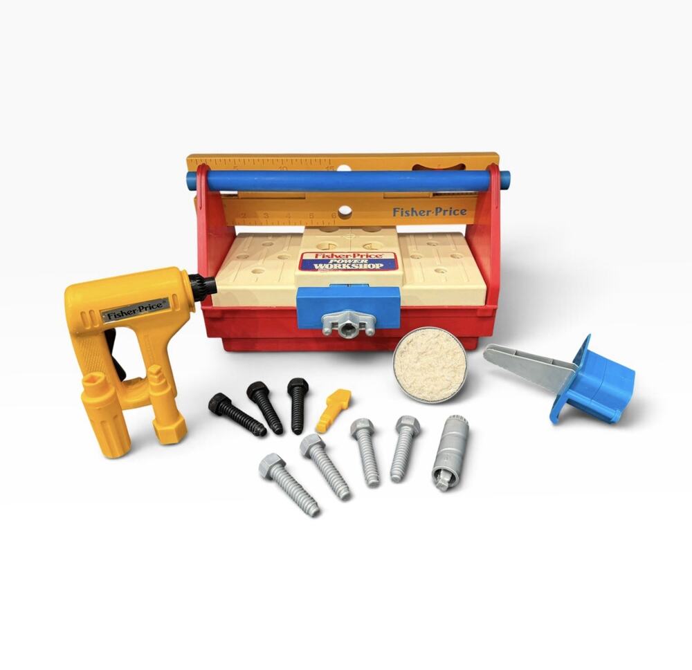 Vintage Fisher Price Power Workshop #2008 Drill Works 1986 Toolbox Clean